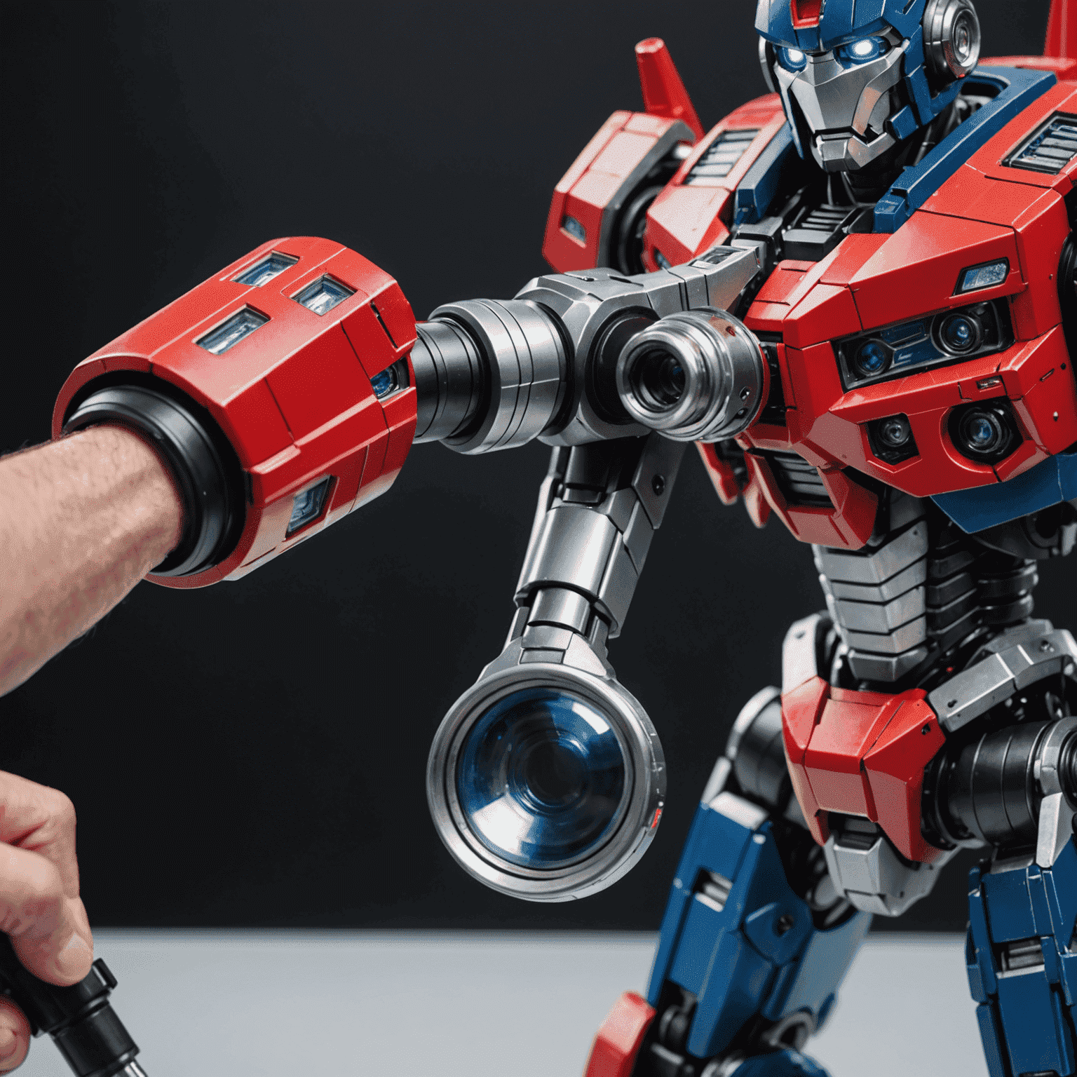 Close-up of Optimus Gen 2 robot's arm joint being inspected with a magnifying glass